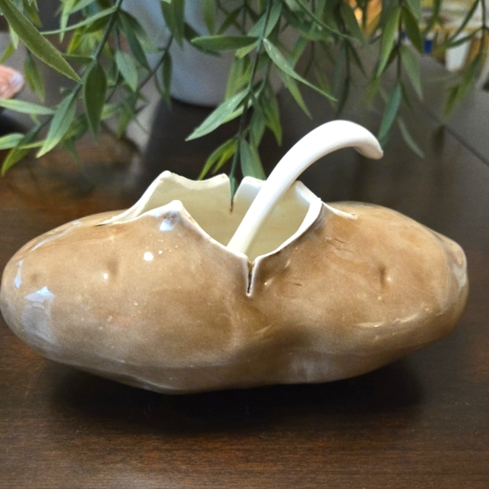 Vtg. Ceramic Sour Cream Server in Shape of a Potato